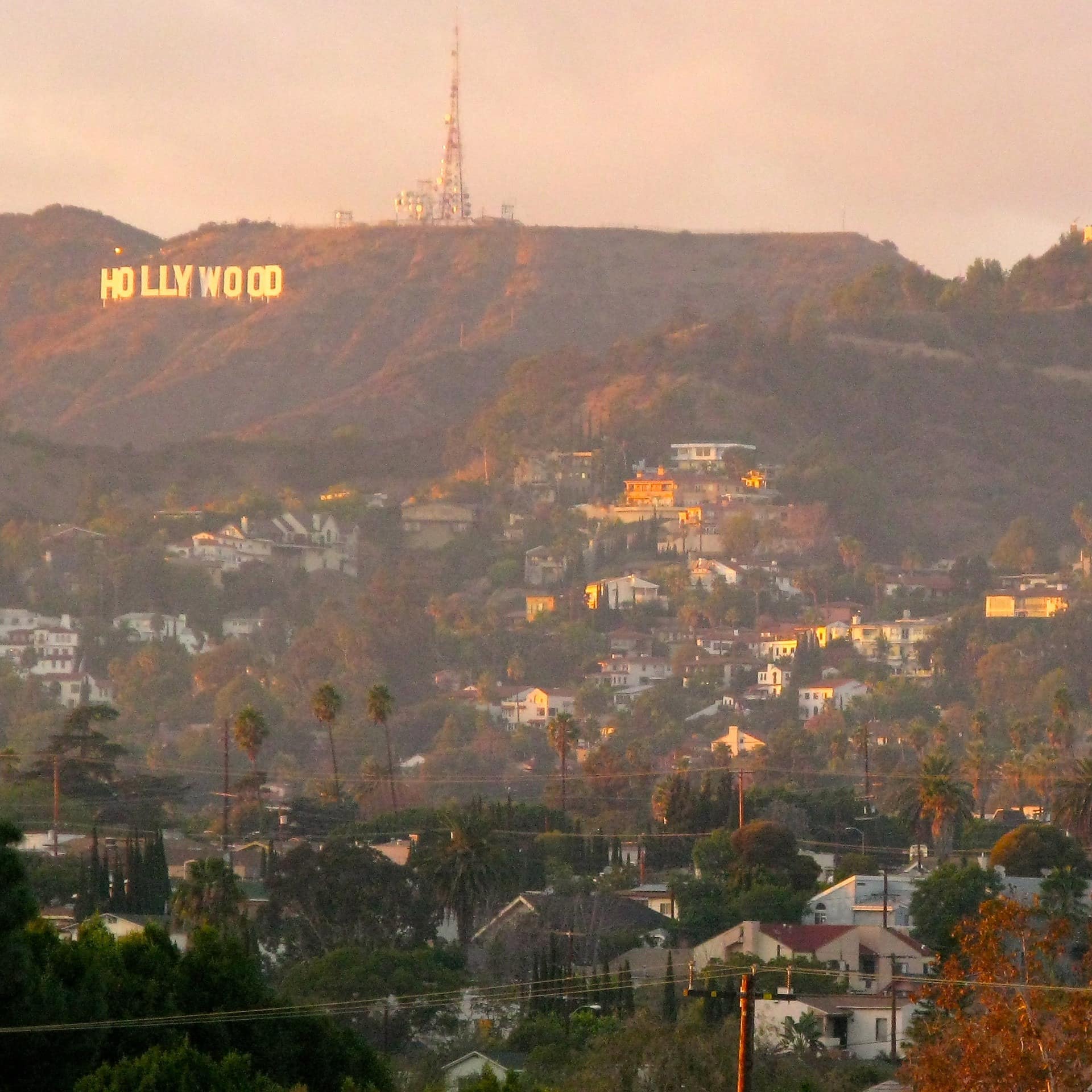 View of the Hollywood sign over the hills