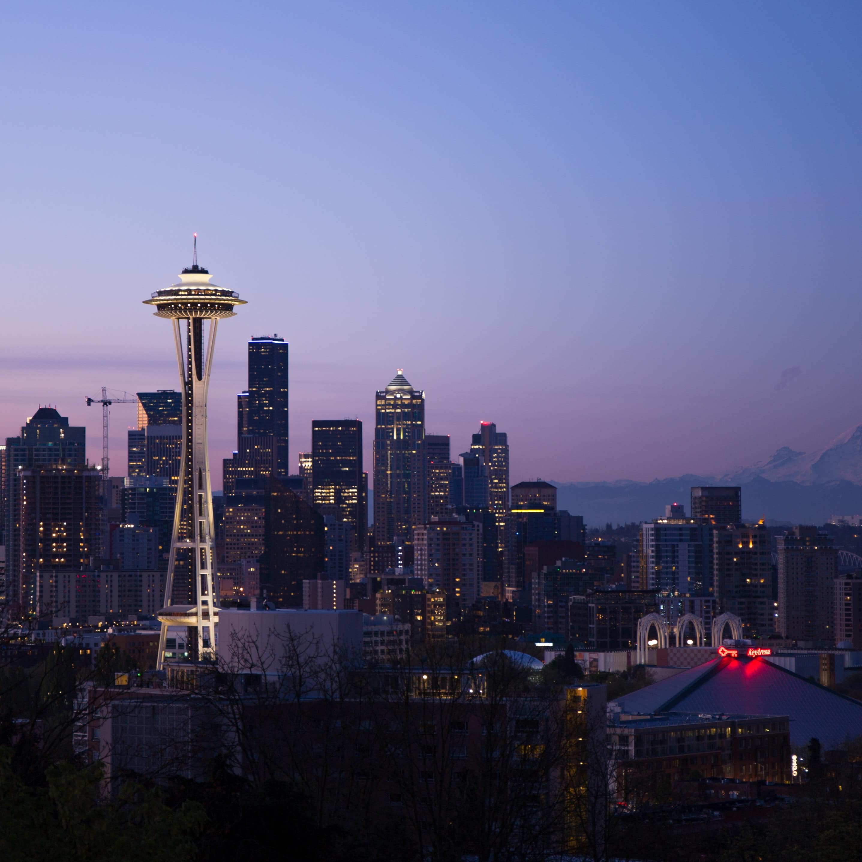 The Seattle skyline at night