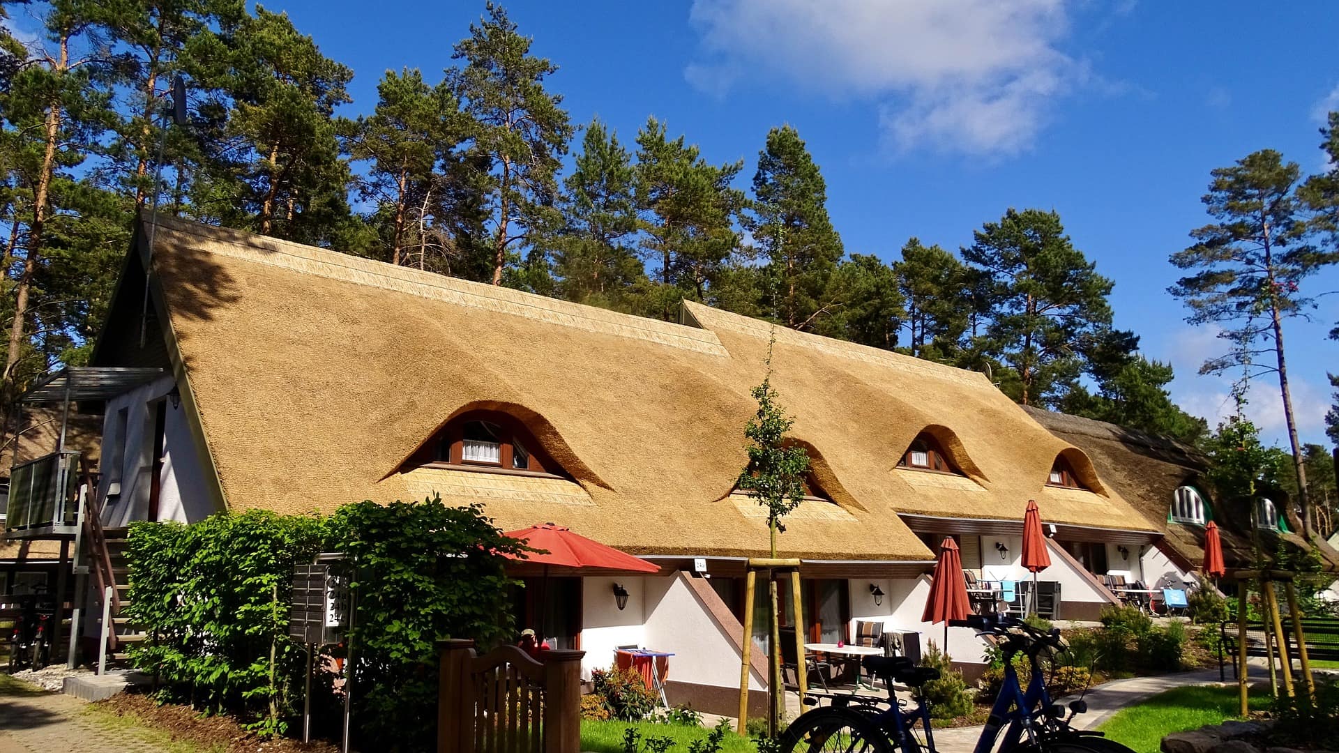 Blick auf Häuser in Karlshagen mit Bäumen dahinter