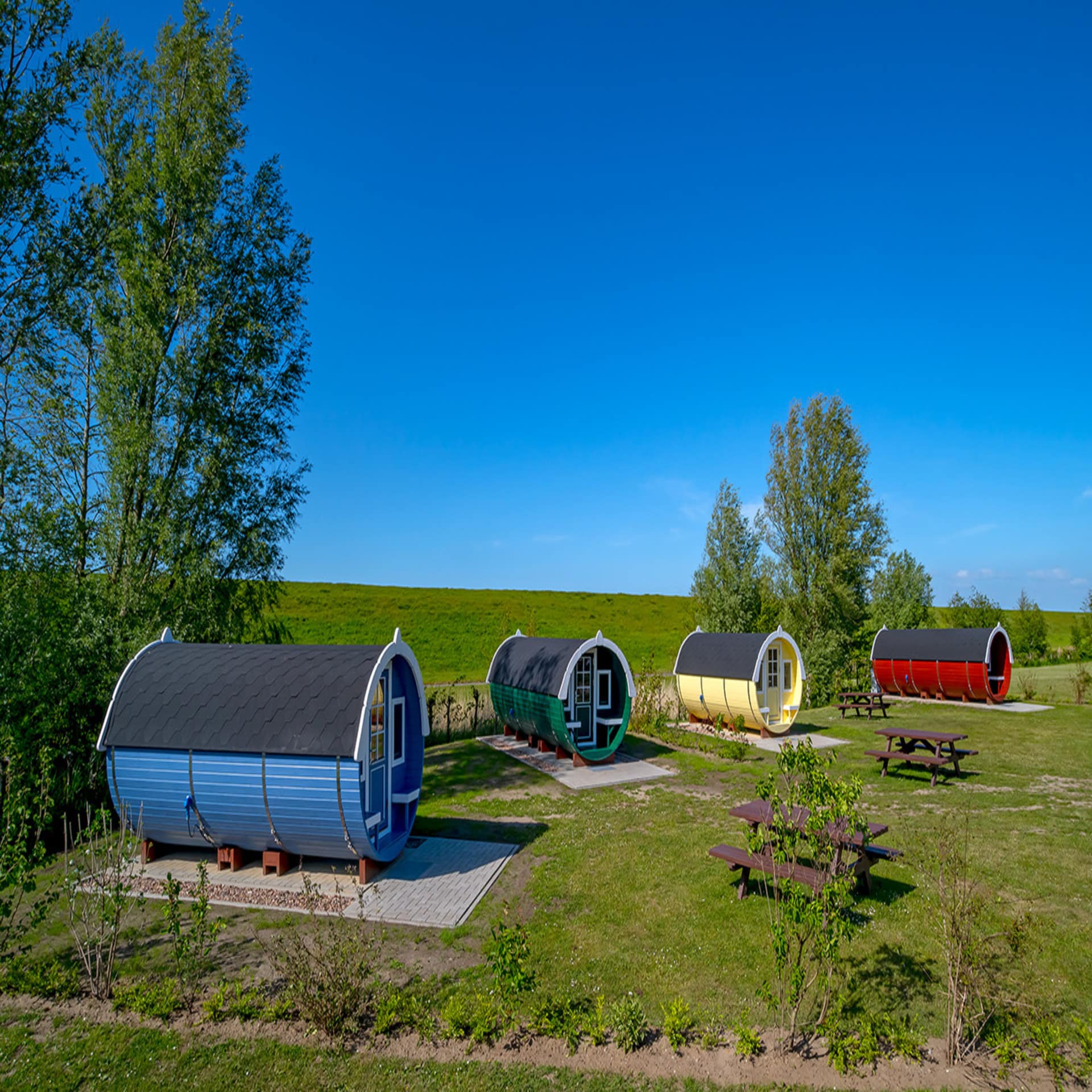 4 bunte Campingfässer direkt 