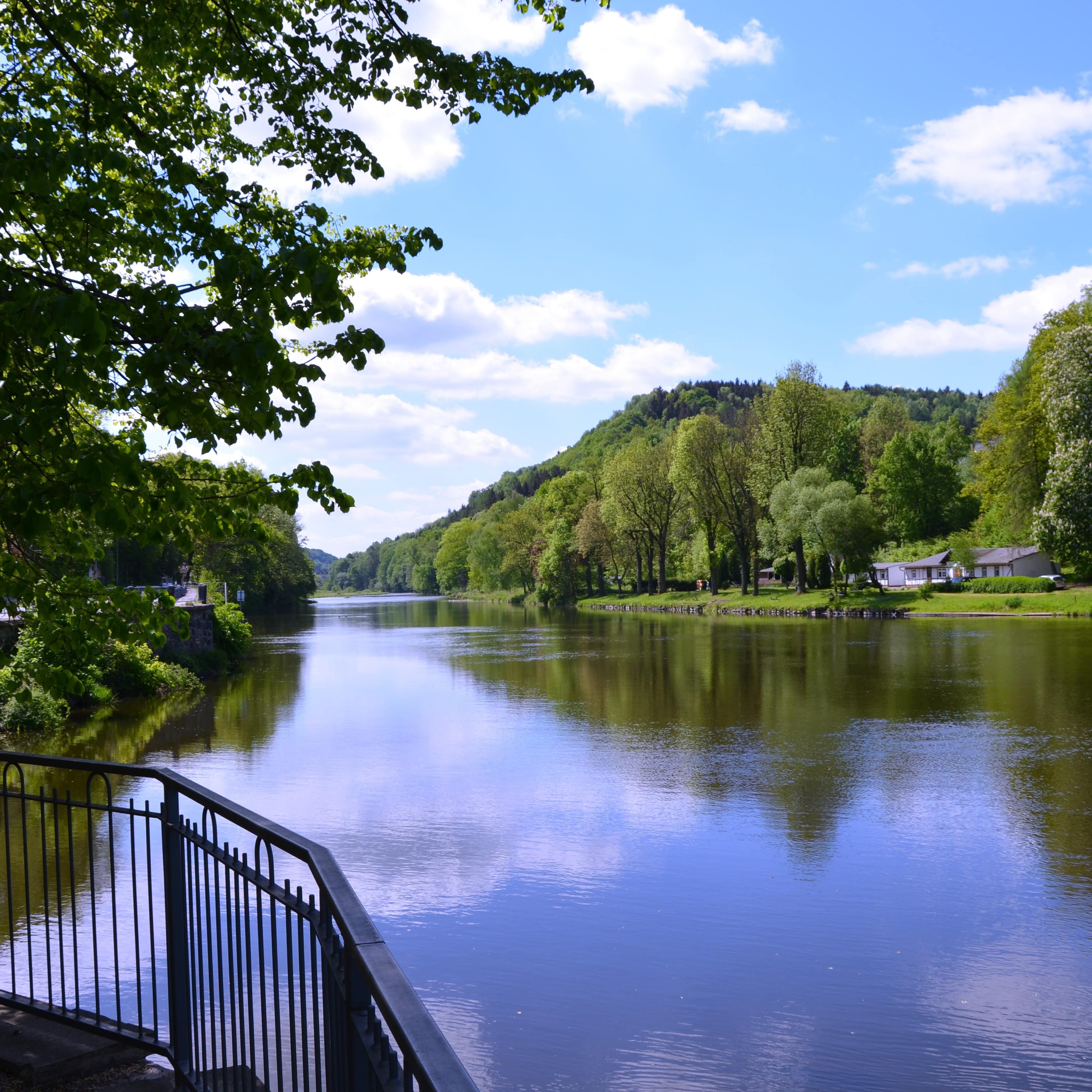 Blick von einem Aussichtspunkt am Ufer auf die Zschopau.